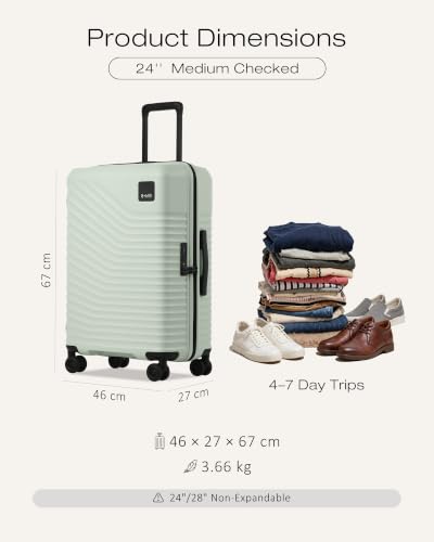 Image of Coolife Luggage, Lightweight PC Hardside Suitcase, Checked-Medium 24-Inch | Dual Spinner Wheels, TSA-Approved Lock, Upgraded PC Hardshell, Durable Travel Suitcase, Medium Checked Luggage