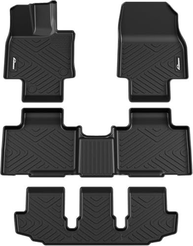 Floor Mats for 2020-2025 Toyota Highlander Fits W/ 2nd Row Bench or Bucket Seats w/Center Console, Anti Skid Heavy Duty Waterproof Floor Liners Black Full Set