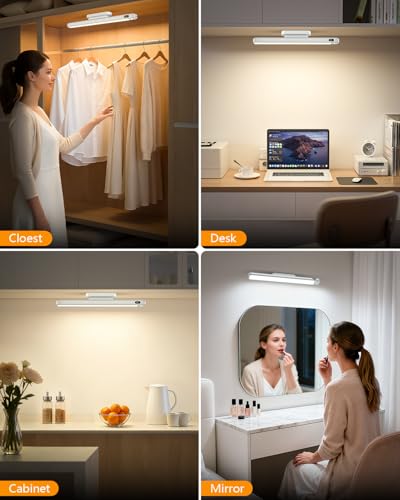 Image of WILLED 3W Motion Sensor Magnetic Light Bar, Eye-Care Rechargeable Closet Light with Battery Level Display, Mirror Lights Stick on, Led Light Bar for Cabinet, Closet, Desk and Bathroom