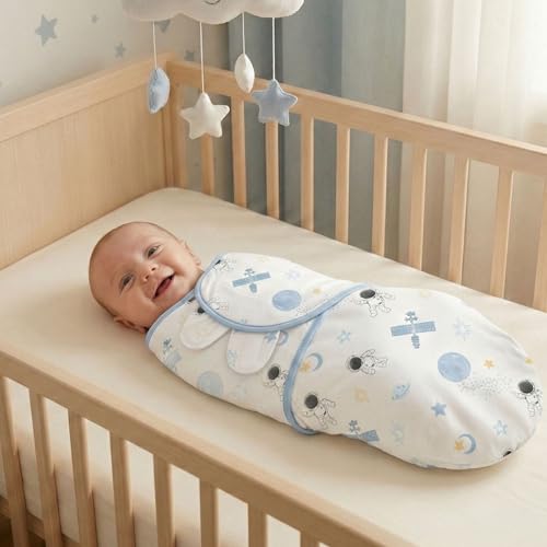 Image of GLLQUEN BABY Swaddles for Newborns 0-3 Months, Adjustable & Easy Fastener | 3-Pack, Baby Boy Swaddles Organic Cotton Womb-Like Nursery Swaddling Blanket reduces startle reflex, Soft & Skin-Friendly