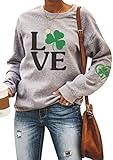 EFOFEI Damen Graues All-Match Sweatshirt Irland Shirt Bluse Top St. Patrick's Day Sweatshirt Love XL