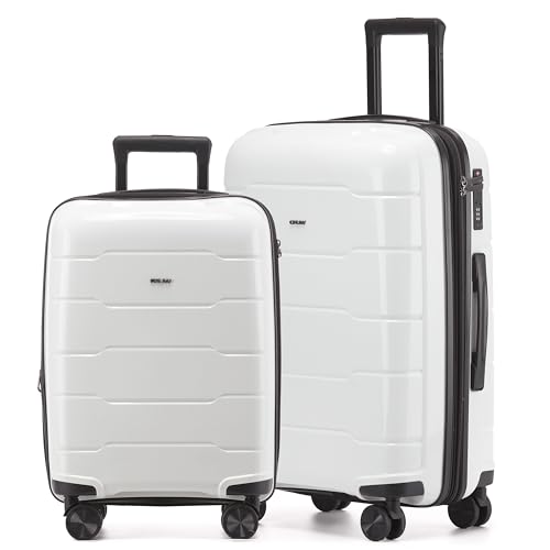 CRUW 2-Piece Luggage Set Expandable Polypropylene Suitcase Set TSA Locks 8 Silent Spinner Wheels Lightweight Nested Suitcases Travel Set easyJet BA Jet2 Airline-Approved Carry-On & Medium Check in