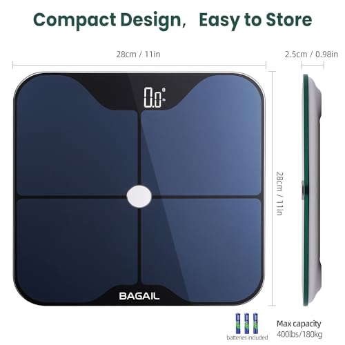 BAGAIL BASICS Smart Scale for Body Weight, Digital Bathroom Scale with ITO Coating, Accurate Body Fat BMI Scale with Bluetooth, Full Body Composition Analysis, Health Monitor for Weight Loss, 400lb 9 41VqTkGbSkL