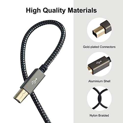 Prime Delca Printer Cable 6 Feet/1.8 Meters I Nylon Braided USB 2.0 Cable Type A Male to Type B Male Scanner Printer Cord I Compatible with Canon, Brother, Epson, Samsung, Hp, Dell... - Image 3