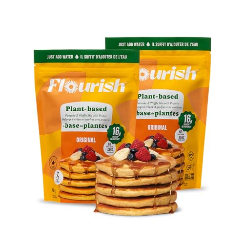 Flourish Plant-Based Protein Pancake & Waffle Mix, Gluten-Free, Dairy-Free, Nut-Free, Soy-Free, Vegan, Non-Gmo, All-Natural Superfood, High Protein & Fiber, Just Add Water - Original, 430 G (2 Pack)
