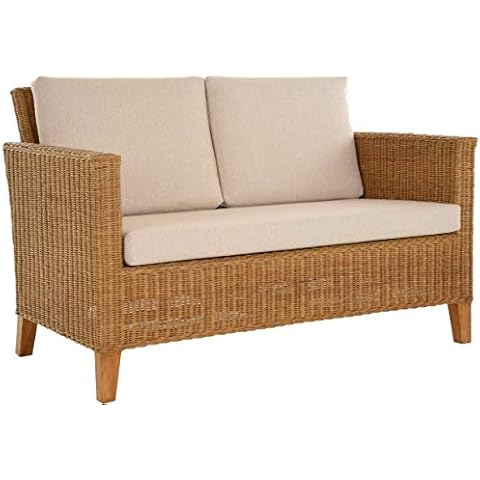 korb.outlet Rattan-Sofa 2-Sitzer Lounge in der Farbe Honig inkl. Sitzpolster Beige Cover
