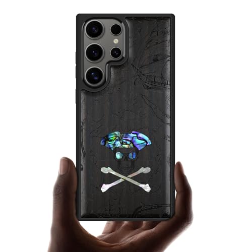 Coque Samsung S25 Ultra en bois sculpté Carveit Crâne de Pirate, étui de protection haut de gamme