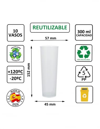 500 Unidades - Vaso Tubo PLÁSTICO (PP) 300ml. IRROMPIBLE TRANSLÚCIDO - Granel - Precio Unidad 0,098€