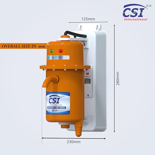 Image of CSI INTERNATIONAL Instant Water Geyser 1 L Portable water heater, Made of First Class ABS Plastic, Auto Cut Off Feature with 1 Year Warranty, For Home, Office, Restaurant etc (With MCB, Orange)