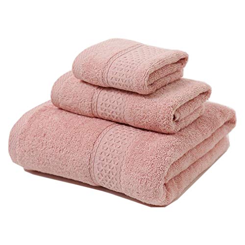 JARITTO Ensembles de serviettes de Bain Toilette 3 Pièces Ensemble 1 Drap de Douche + 1 Essuie-Mains + 1 Débarbouillette Coton Doux (Rose) Cover