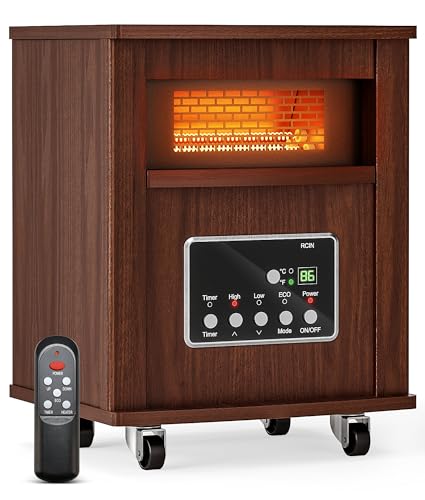 Oylus Infrared Space Heater for Indoor Use - 1500W Portable Box Heater with Wood Cabinet, Remote Control & 12H Timer, Quiet Electric Heater with Safety Protection for Bedroom Living Room Office
