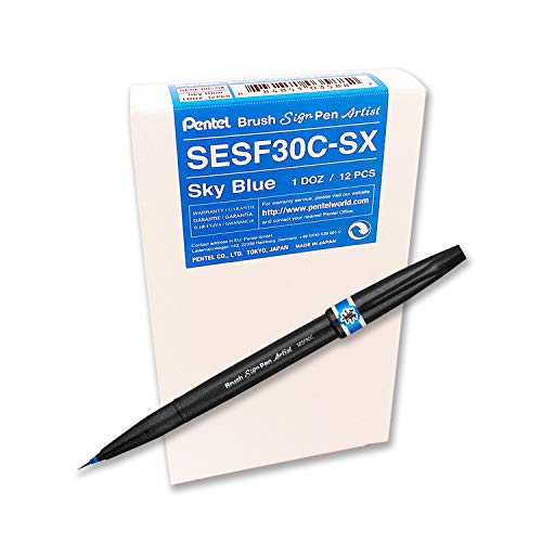 Pentel SESF30 °C SX Extra Fine Brush Tip, Set of 12 Blue, Sky Blue, 1 count (Pack of 12)