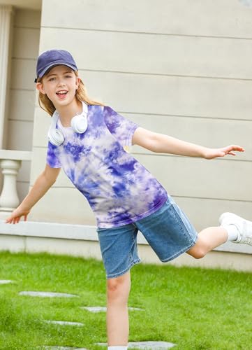 Image of SunFoucs Girls Kids Shirts Size 5-12 Tie Dye Casual Tshirt Short Sleeve Crewneck Tee Top | Short Sleeve Rainbow Tee Top