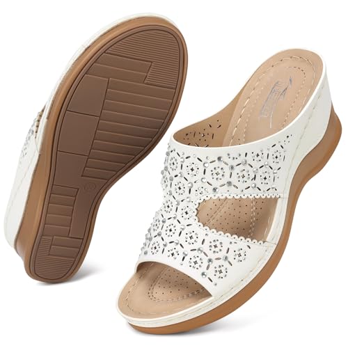 Image of SHIBEVER Wedge Sandals for Women Dressy: Summer Slip On Womens - Slide Comfortable Walking Platform Sandals