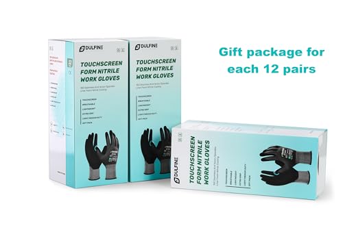 image for DULFINE Safety Work Gloves MicroFoam Nitrile Coated-12 Pairs Pack,Seam
