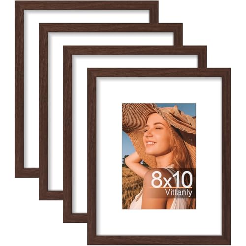 Vittanly 8x10 Picture Frames Set of 4, for Wall or Tabletop Display, Brown