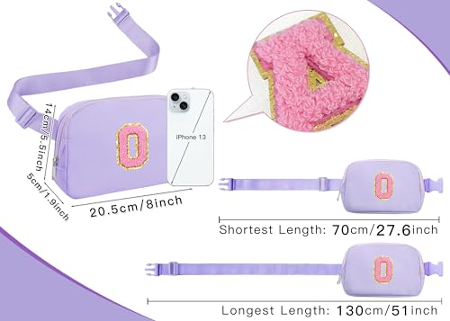 Image of COSHAYSOO Valentines Birthday Initial Gifts for Teen Girls 5 6 7 8 9 10 11 12 13 14 Year Old Purple Fanny Pack for Girls Belt Bag Crossbody Travel Purse Unique Trendy Preppy Stuff Chenille Letter O