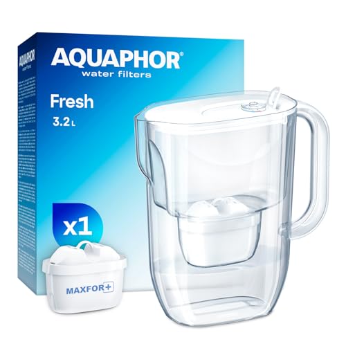 AQUAPHOR Fresh Wasserfilter Kanne 3,2 L – Filterkanne mit 1 MAXFOR+ Kartusche – Trinkwasserfilter reduziert Kalk & Chlor – Für Kaffee, Tee & Trinkwasser – Weiß