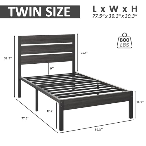 Image of Fluest Twin Bed Frame with Headboard and Footboard, Metal Twin Bed Frame with Under Bed Storage, All-Metal Support System, No Box Spring Needed, Easy Assembly,Rustic Grey