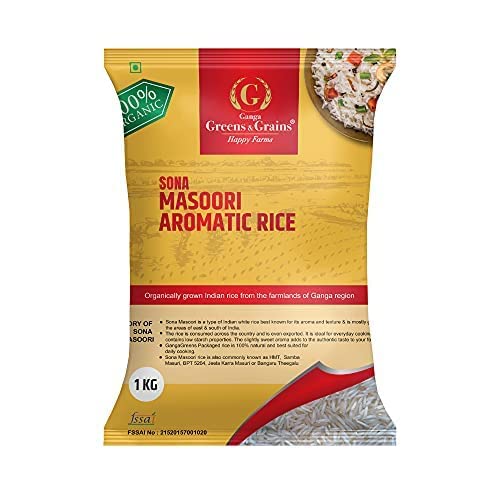 GANGAGREENS AND GRAINS | Sona Masoori Rice | Naturally Aged, Rich Aroma, Natural Scented | Highly Nutritious, Delicious and Vitamins Rice | Medium-Grain White Rice 1KG (Pack of 1) (B0B4KF59DP) Amazon Price History, Amazon Price Tracker