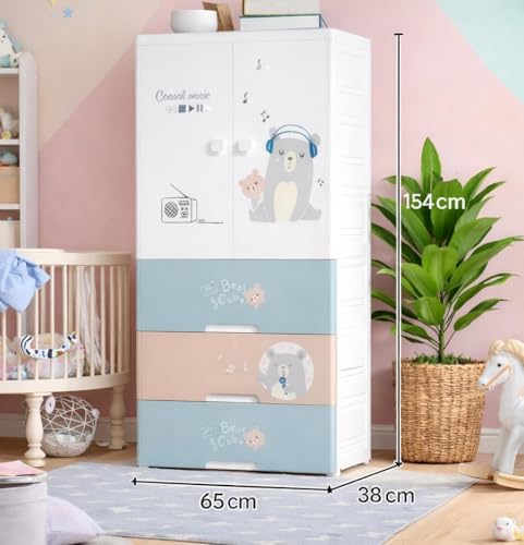 Image of LERIMO Plastic Wardrobe for Clothes | Portable Foldable Wardrobe Almirah for Bedroom | Kids & Baby Clothes Storage Cupboard | Collapsible Plastic Storage Cabinet | Almirah for Kids Clothes