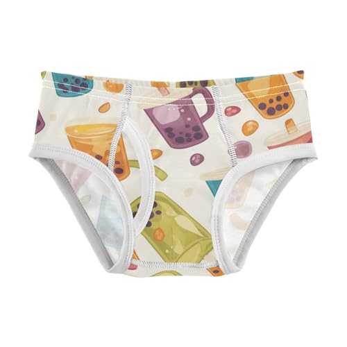 KLL Bubble Tea Pattern Boys Toddler Cotton Underwear Briefs Breathable Children Panties