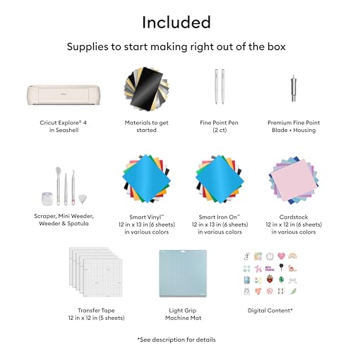 Image of Cricut Explore 4 - Smart Cutting Machine (Seashell) | Engagement Bundle - Includes Smart Vinyl, Cardstock, Transfer Tape, Iron On HTV, Mat, Pens, Tool Kit, & 30 Images in Design Space App