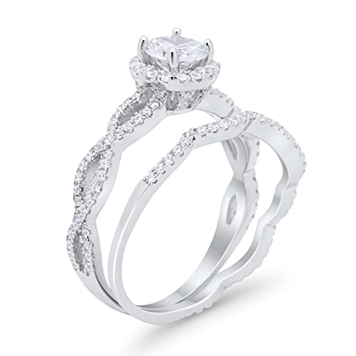 Blue Apple Co. Two Piece Bridal Set Twisted Infinity Shank Round Cubic Zirconia 925 Sterling Silver Wedding Engagement Ring Band4