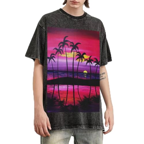T-shirt en coton lourd pour homme coupe ample vintage imprimé tropical premium