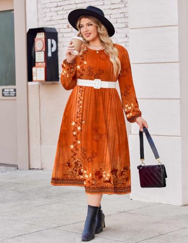 IN'VOLAND Plus Size Womens Orange Dress Fall Long Sleeve Cocktail Dresses — view 4