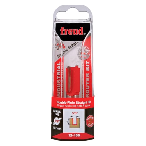 Image of Freud 12-136: 5 /8 inch (Dia.) Double Flute Straight Bit with 1 /2 inch Shank, 1 inch Carbide Height