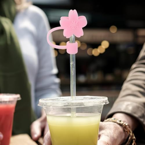 Image of House of Quirk 3PCS Silicone Flower Straw Covers - Cute Straw Caps Compatible with 8mm Tumblers, Reusable Anti-Dust Straw Lids for Cups, Glasses, Mugs, and Tumblers (Light Pink /Pink /Blue)