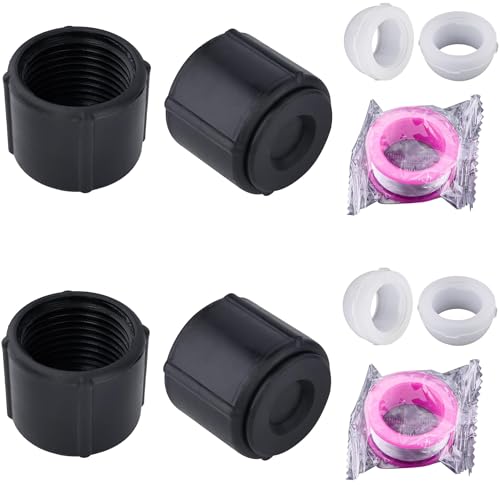 Image of 4 Pcs Black Plastic Low Point Drain Seals /Caps w /Sealing Ring & Teflon Tape | Fits RV, Camper, Travel Trailer 1 /2 Inch Hot & Cold Water Lines, Fit for Pex Pipe /Tubing Fittings, RV Accessories / Fittings