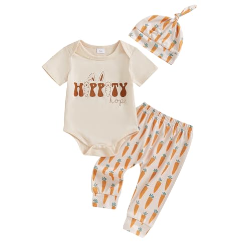 Image of Lucikamy Easter Newborn Baby Boy Girl 3Pcs Outfit Infant Short Sleeve Romper Cute Pattern Pants Hat Summer Clothes