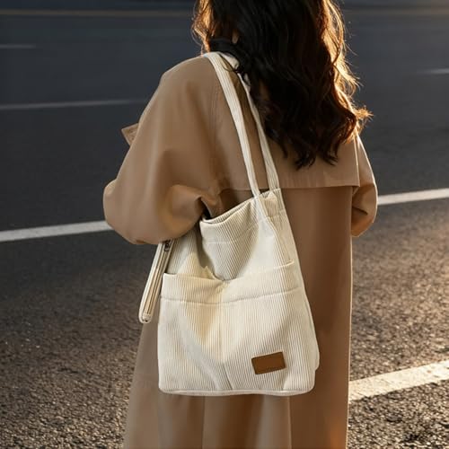 Bolso Tote grande de pana para mujer miniatura 5