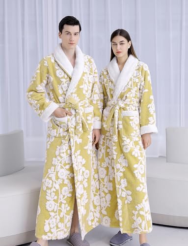 Women's Sherpa Fleece Chenille Robes Long Warm Plush Luxury Bathrobe Fuzzy Thicken Housecoat Jacquard Pattern4