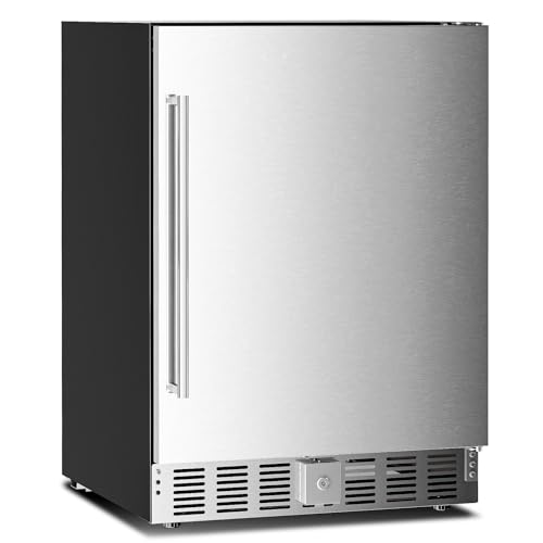 Antarctic Star 24 Inch Outdoor Beverage Refrigerator, 180 Can Stainless Steel Mini Fridge, Undercounter Built-in or Freestanding, Fast Cooling Low Noise Wine Cooler for Home Patio, 32-50°F S