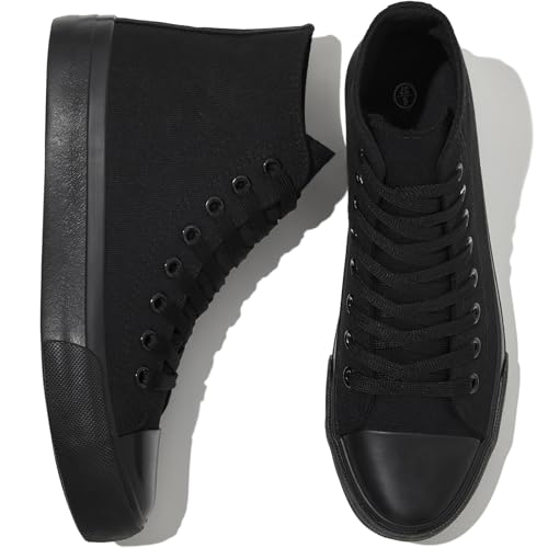 kufeiti Women’s High Top Canvas Sneakers White Black Lace up Canvas Sneakers Casual Walking Shoes(Ink Black, US8.5)