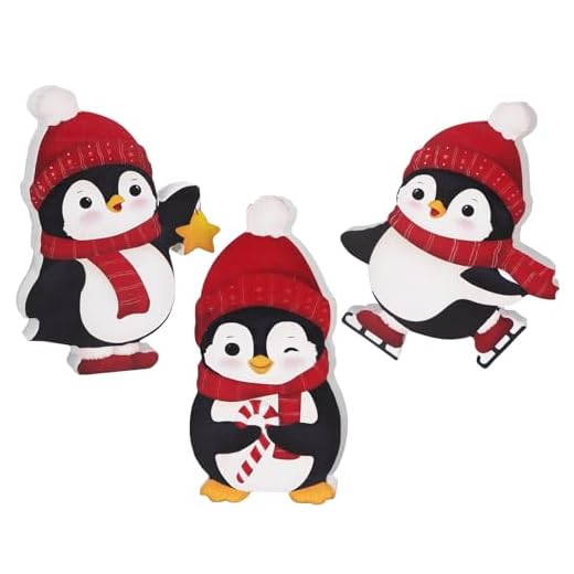 BETESSIN 3Pcs Décoration Table Noël en Bois Motifs Pingouins Centre de Table Noël