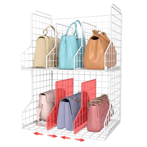 Purse Storage Organizer for Closet : Adjustable 2-Pack Dividers Handbag Organizer - Stackable Wire...
