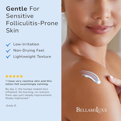 Image of BellamiLuxx Folliculitis Treatment Lotion for Body, Scalp, Face - Helps Reduce Body Acne, Itch, Redness & Bumps with Salicylic Acid & Glycolic Acid - Daily Care for Folliculitis-Prone Skin