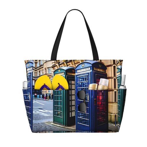 Sac fourre-tout de plage d'été imperméable motif cabine britannique