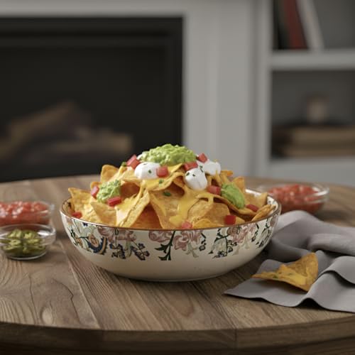 Image of SNS Botanical Bloom Decal Ceramic Serving Bowl | Premium Salad & Snacks Bowl | Semi-Matt Floral Dinnerware for Oats Pasta Fruits & Desserts | Tableware for Gifting (Botanical Bloom Deep Bowl)