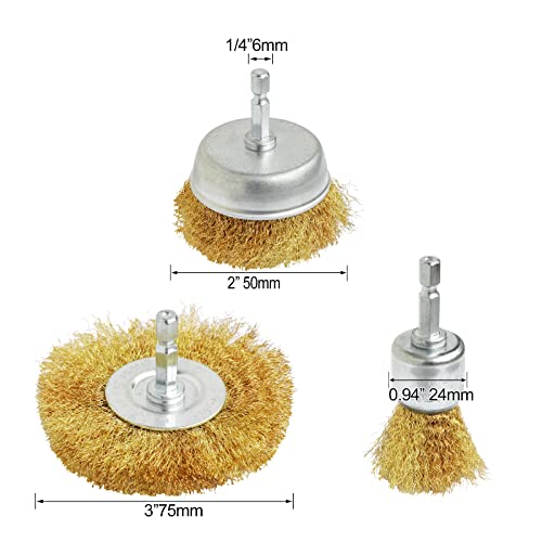 Hiqalty LJTS 6Pcs Brass Wire Wheel Brush Kit For Drill,Crimped Cup Brush With 1/4-Inch Shank,0.13Mm True Brass Wire Brushes thumb #1