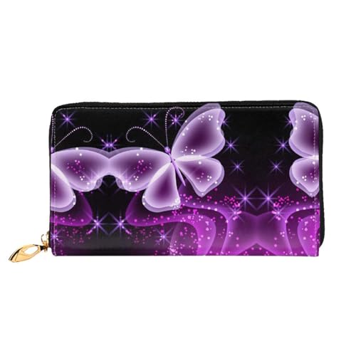 Portefeuille papillon violet pour femme porte-cartes de crédit en cuir et pochette de voyage