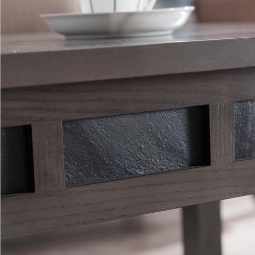 Image of Leick Home Sibley Coffee Table, Solid Wood, Slate Tile Details, Bottom Display Shelf, Easy-Assembly, Living Room, Smoke Gray, 38 in x 20 in x 20.5 in, 10058-GR