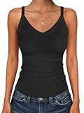 ANRABESS V Neck Tank Tops for Women Ribbed Knit Camisole 2026 Summer Casual Sleeveless Slim Fitted Basic Cami Shirts Clothes Black Large
