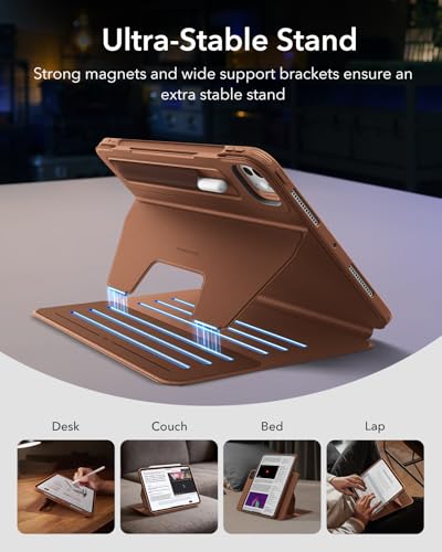 Image of ESR for iPad Pro 11 Inch Case (M5 /M4) 2025 /2024, Removable Magnetic Cover with Pencil Charging & Storage, Adjustable Portrait /Landscape Stand, 9 Standing Angles, Shift Series, Brown