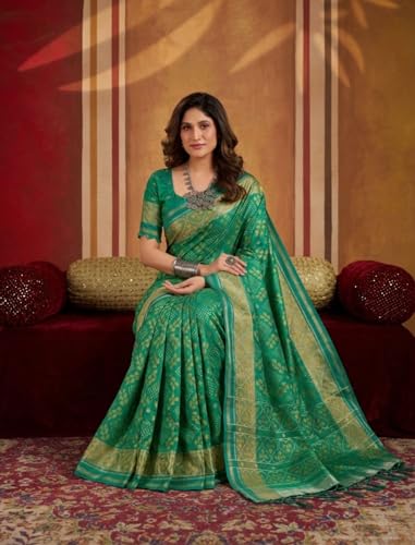 Image of MADHUHANSH Women's Cotton Silk Saree with Unstitched Blouse Piece Zari Weave and Floral Pattern | Heavy Embroidery Saree for Women | Interview Saree for Women | Readymade Blouse with Saree Set
