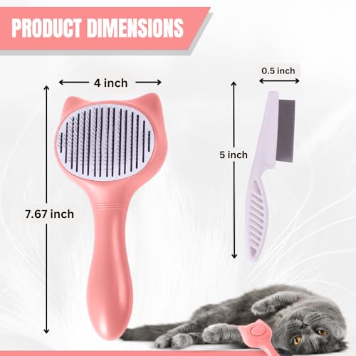 Cat Brush, Self Cleaning Dog & Cat Grooming Brush Dog Slicker Brushes with Smooth handle & Cat Hair Comb - Image 2